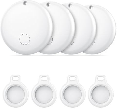 Android Smart Tag, Traceur Lot de 4, Fonctionne avec l’app Google Localiser (Uniquement Android), Équipé d'un Étui de Protection, IP68 Imperméable, pour Les clés/Portefeuilles/Valises, Blanc
