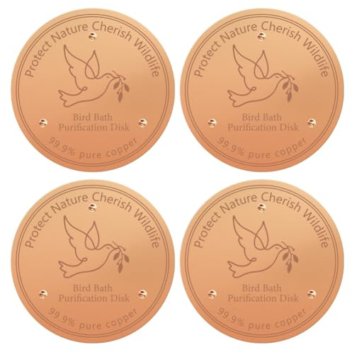 FINGERINSPIRE 4Pcs Disque de Baignoire pour Oiseaux en Cuivre Disques en Cuivre Pur 99.9% 10cm Prévention Naturelle des Algues Support à Trois Points pour Oiseaux pour Toutes Saisons Extérieur