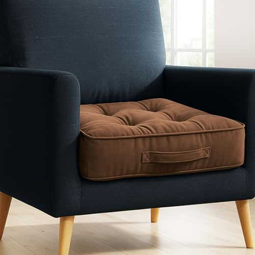 Vapinity Armchair Booster Cushion Pad | 50x50x10cm Large Velvet Firm Seat Cushions | For Office Chair Dining Sofa & Floor Cushion | Soft Cotton Filling for Pregnancy Elderly & Home Comfort (Mocha)