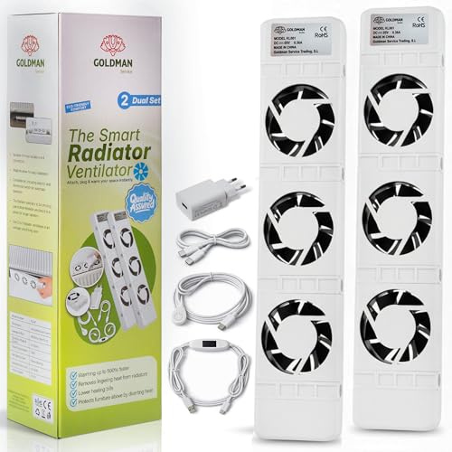 GOLDMAN SERVICE | Ventilateur de Radiateur Intelligent – Set Double | Thermostat Automatique, Silencieux, Faible Consommation 3.6W | Diffusion Rapide de la Chaleur pour Radiateurs