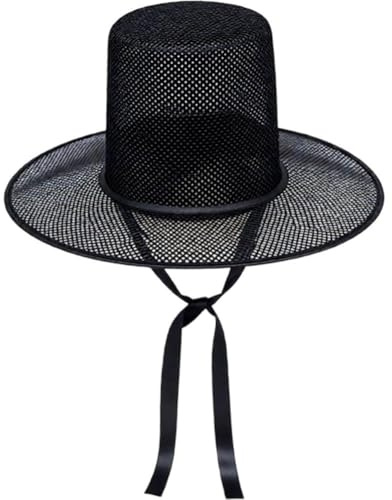 Ericetion Chapeau Traditionnel Coréen en Gaze – Casquette en Noire À Large Bord Jugulaire, Coiffe Historique pour Spectacles, Accessoire De Dynastie Joseon
