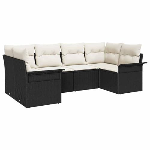 Qnhdfrt Set di divani da giardino 6 pezzi in polyrattan – Salotto modulare con vano portaoggetti per terrazza e giardino – Gruppo di sedute per esterno in nero, montaggio richiesto