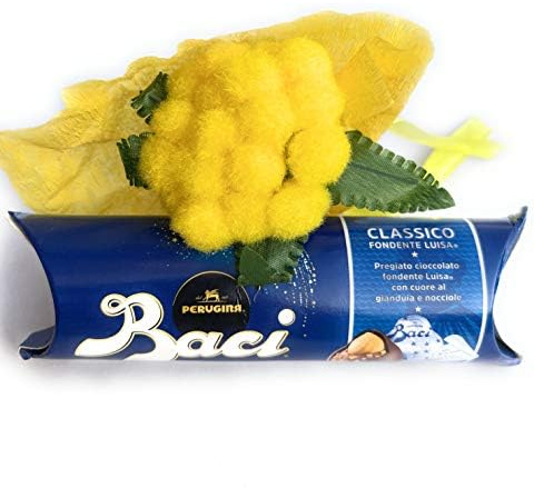 Idea Regalo Uomo e Donna - Baci Perugina Classico 37,5 + Bouquet di Mimosa Artificiale - Compleanno