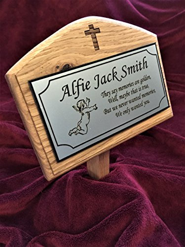 1st 4 Signs Memorial Plaque. Engraved Oak Wood Memorial Grave Marker with Stake. Personalised Plaque for Grave. Beautiful Grave Memorial.