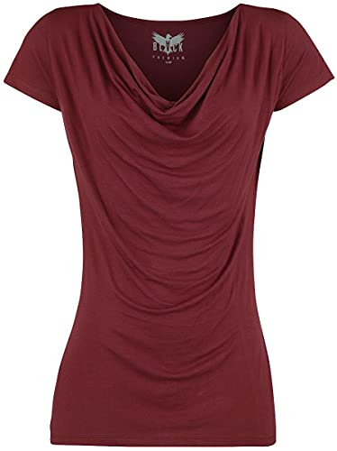 Black Premium by EMP Femme T-Shirt Basique Noir avec Encolure Cascade