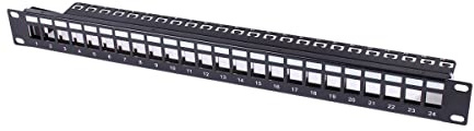 UNIFORMATIC Panneau de Brassage Modulaire Nu 24 Ports pour Modules Ports Keystone RJ45 Cat 6 / 6A / 8 - Blindage FTP - Hauteur 1U + Système de Serre Câbles et Câble de Terre intégré - Noir