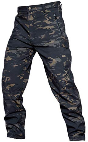 YuanDiann Homme Tactique Camouflage Softshell Pantalon Doublé Polaire Militaire Multipoches Outdoor Randonnée Trekking Pantalon Imperméable Chaud Épaissir Chasse Camping Pantalon Camo Foncé L