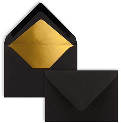 25x kleine Mini-Umschläge in Schwarz mit Goldfutter - DIN C7-8,1 x 11,4 cm - Nassklebung - 120g/m² - kleine Briefumschläge für Gutscheine, Geldgeschenke