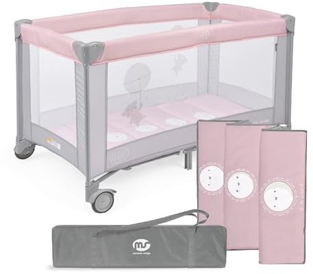 ms BabyWorld – Basic – Cuna de Viaje para niños | 120x60 cm | Desde 0+ Meses hasta 15 kg | Colchón y Bolsa Transporte Incluidos | Plegado y Montaje Fácil | Estructura Ligera y Estable (Rosa)