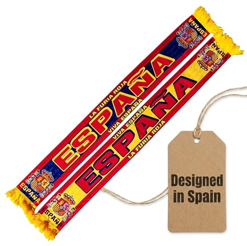 Pañuelo España/ESPANA de Seda para Campeonato de Europa, Fútbol y Souvenirs - Bufanda de Verano y Culto - Rojo, Amarillo, Azul