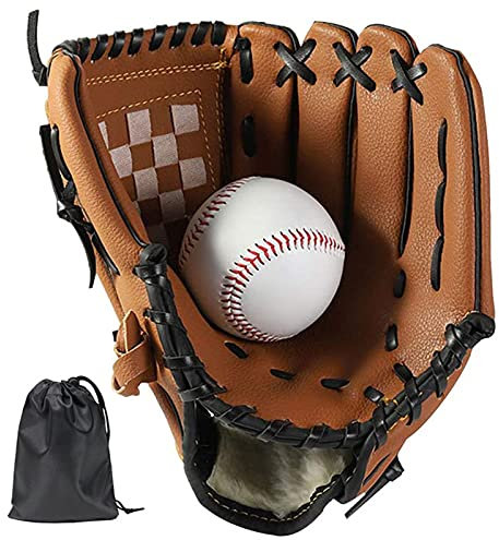 LeapBeast Baseball Handschuhe, Softball Handschuhe mit 1 Ball, Baseball Training Wettbewerb Handschuh Verdicken Dauerhaft Softballhandschuhe für Kinder Erwachsene (Braun, 11,5 Zoll)