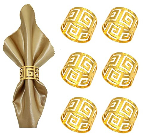 Queerelele 6 Pezzi Portatovagliolo Anello Porta tovagliolo in Metallo Dorato Tovagliolo Arredamento Anelli per Matrimonio Tazza, Feste, Nozze Compleanno Natale Festa Tabella Decorazioni (Oro)