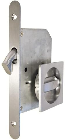bricoleva.it Kit Serratura Porta Scorrevole Rosetta Quadrata Con Nottolino, Maniglia con Serratura per Porta Scorrevole (Colore Cromo Satinato)
