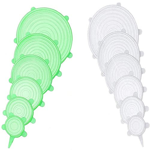 12 pcs Silicone Stretch lids set, 6 Sizes, Reusable Food Storage Covers ,Silicone Bowl Covers,Flexible to Fit All Shape of Containers,Food Cover to Keep Food Fresh (green,white)