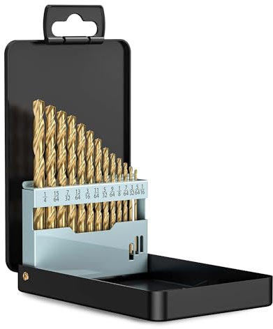 Lichamp 13-Piece HSS Drill Bit Set, Titanium Coating High-Speed Steel Drill Bits from 1/16 to 1/4 for Metal, Steel, Cast Iron, Wood, and Plastic - Comes with Indexed Steel Case