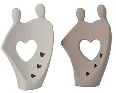 DLM34667 Statuina in Porcellana Coppia Sposi Abbraccio con Cuore Cuoricini Icona Amore Nozze bomboniera
