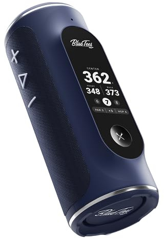 Blue Tees Golf Player+ AI-Powered GPS Speaker - Touchscreen Display, 10+ Hour Battery, 40,000+ Courses, Visual & Audible Distances, Hazard Detection, IPX7 Waterproof (Navy)