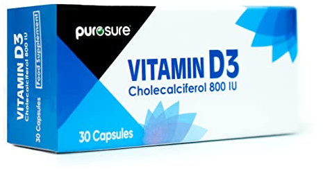 PuroSure Vitamin D3 800 IU - 360 Capsules – 1 Year Supply Easy to Swallow Pure Vitamin D Softgel Capsules - High Potency, Vitamin D3 Supplements Helps Boost Health and Immune System.