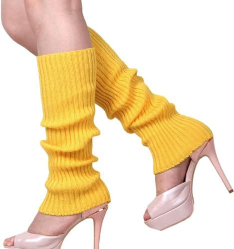 FANSU Guêtres Femme Chaude, Lot de 2 Paires de Jambiere Femme Hiver, Jambières à Tricoter d'Hiver Tricot Jambe Chaussette pour Fille, Yoga, Ballet, Danse (Jaune,40 * 10CM)