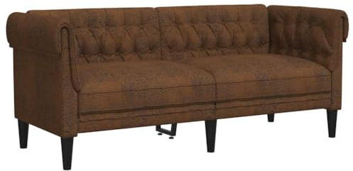 vidaXL Sofá Chesterfield de 2 Plazas, Asiento con Respaldo Reposabrazos, Sillón Tapizado de Televisión, Mueble para Salón, Tela Marrón
