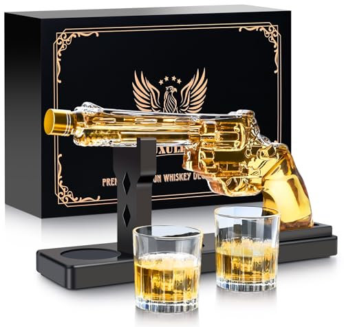 LUXULISH Whiskey Gun Decanter Sets for Men, Liquor Decanter Set with Two Shot Glasses, Cool Birthday Anniversary Stuff Gifts for Him, Dispenser for Liquor Vodka