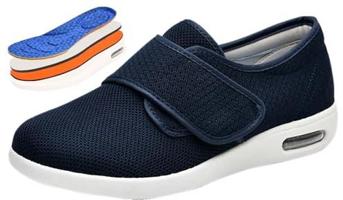 AZMAHT Pieds Larges Chaussons pour diabétiques Pantoufles Diabétiques Femme Chaussures Œdème Diabétique pour Bouffi Pied avec Hook and Loop pour Diabétiques,Bleu,38 EU
