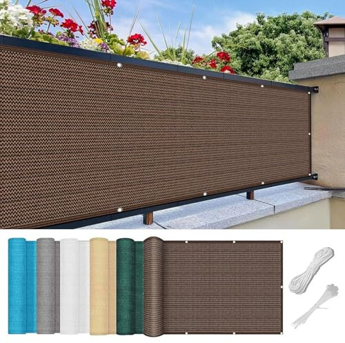 Pantalla para Balcón 30 x 650 cm Protección UV Pantalla Protectoras Valla Privacidad con Ataduras de Cables para Patio Al Aire Libre Apartamento, Patio, Marrón