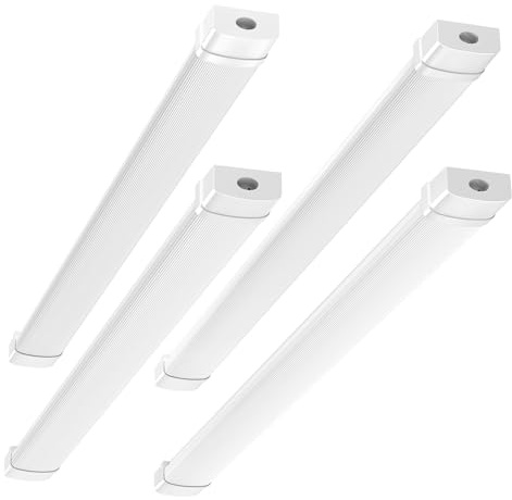 Bellanny 4 Pièces Neon 120cm, Tube 40W 4000LM, Blanc Froid 6500K Connectable Réglette LED Avec Couvercle Transparent, IP65 Imperméable Luminaire Plafonnier Pour Bureau Atelier Garage Sous Sol