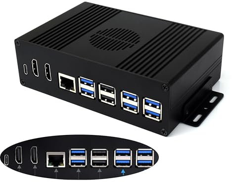Multi-Functional All-in-One Mini-Computer Kit Compatible with Raspberry Pi 5, Pi5 PCIe Box Includes Aluminum Alloy Case, PCIe to 4-CH USB3.2 Gen1 Adapter Board, Pi5 HDMI and Type-C Adapter Board