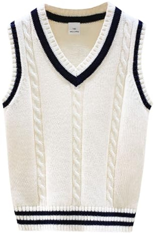 Yishengwan Maglia Gilet Bambini Maglioni Senza Maniche Scollo a V | Studenti Maglione Smanicato Cotone in Stile Uniforme, per Ragazzi Ragazza 2-15 anni