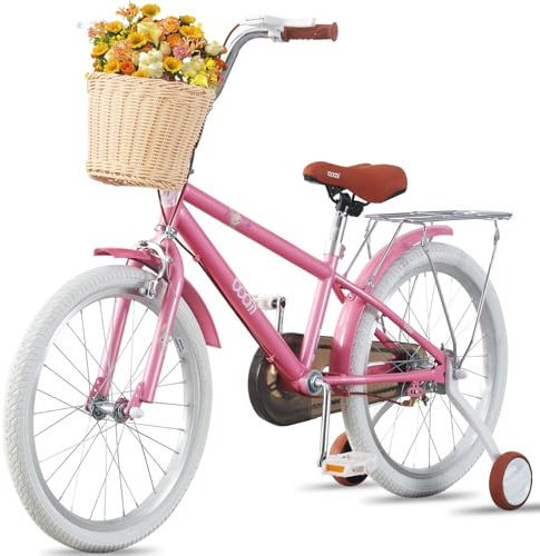 Girls Bike with Stabilisers/Kickstand Pink Kids Road Bike with Basket and Rear Rack 12 14 16 18 20 22Inch Wheels Girls Bicycle Children Bicycle Bike for 5-13 Years Old Kids (16Inch)
