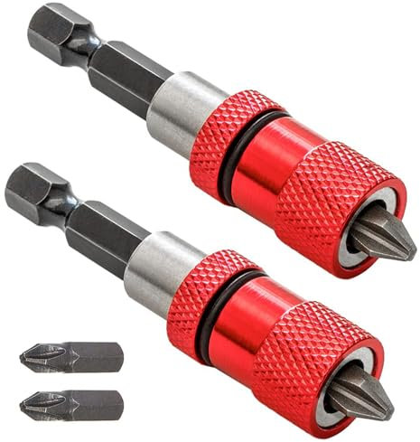 2pcs Adjustable Screw Depth Screwdriver Bit Holder Magnetic Steel Screwdriver Drywall Bit 1/4 Inch Hex Shank with S2 Phillips 2 Screw Driver Bits