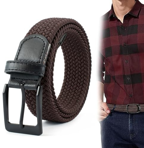 MagiSel Cintura di Nylon, 105 cm Cintura Elastica Intrecciata per Uomo e Donna, Cinture Elastica Intrecciata, Cintura Elastica da Uomo, Confortevole Cintura in Tessuto Elastico Stretch, Marrone