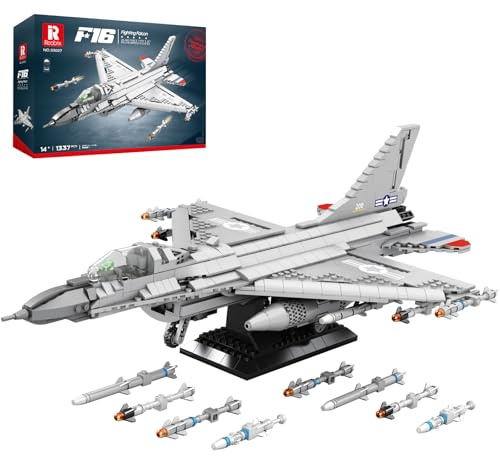 Reobrix F-16 Fighter Jet Building Set 33027, 1337 PCS Military Airplane Model Kit with Display Stand, Retractable Landing Gear, STEM Collectible Gift for Adults & Teens 14+