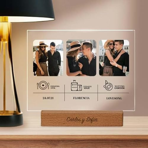 Transparent Gift Placa Personalizada con Fotos y Texto Hitos. Regalos Personalizados para San Valentín. Placa de Metacrilato. Decoración. Regalos para Novios o Novias. Cuadro personalizado con foto.