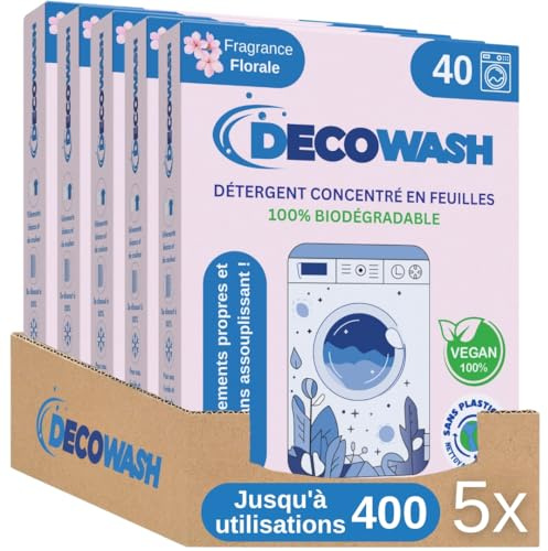 Detergente en Tiras para Lavadora (Máximo 400 Lavados) - Efecto Suavizante, Ecológico, Hipoalergénico, Vegano y Cruelty Free - Ropa limpia y suave - Pack de 5 Unidades (Floral)