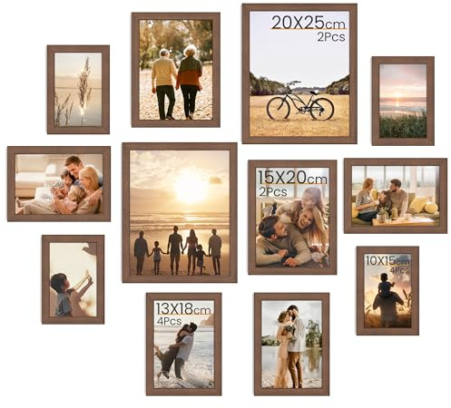 Picture Frames Set of 12, Walnut Frames, Photo Frames for Wall & Tabletop | Photo Frames Multiple Pictures, Includes 4pcs 6x4 Frames, 4pcs 7x5 Frames, 2pcs 8x6 Frame, 2pcs 8x10 Frame
