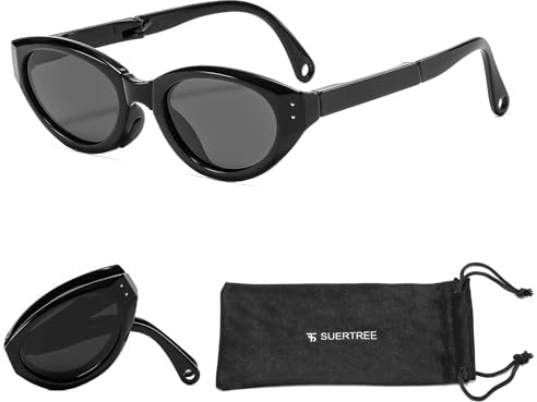 Suertree Occhiali da sole polarizzati bambini TR90 occhiali da sole pieghevoli anti UV400 occhiali ragazzi ragazze vestito per 3-12, Nero , taglia unica
