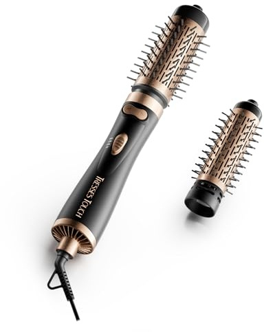 Tresses Touch Rotating Hair Dryer Brush, 3-in-1 Hot Air Brush with 2 Brushes (1.5&2) for Drying Styling Volumizing Curling Sleeking in One Step, 3 Temperatures, Negative Ionic, Ceramic Coating