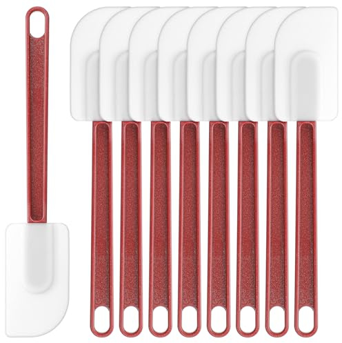 9 Pcs Silicone Spatula 10 Inch Commercial Spatula 500℉ Heat Resistant Non-Stick Heavy Duty Scraper Rubber Spatulas for Kitchen Cook Bake Mix Fry Spread, Dishwasher Safe (Brown Red and White)