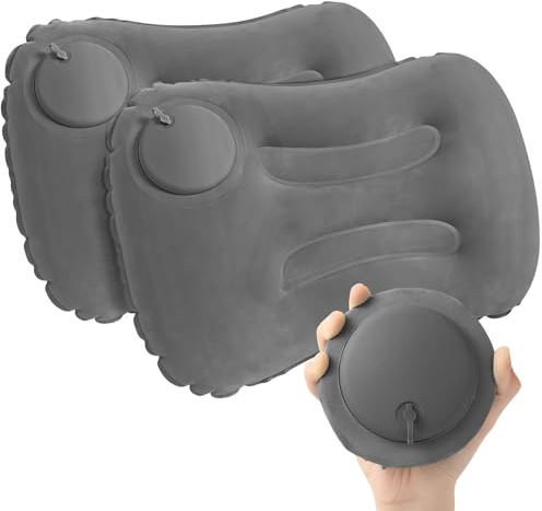 Vivikivi 2-Pack Inflatable Beach Pillow, Portable Camping Pillows, Lightweight Compact Inflatable Pillows for Beach, Hiking, Backpacking, Airplane Travel, Press-to-Inflate Design (Grey)