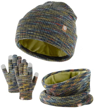 Generisch ~ Niños Gorro de Invierno Guantes Bufanda Conjunto Niñas Niños Niños Sombreros con Pom Punto Calentador de Cuello Polaina Manoplas Forro Polar Conjunto, verde, talla única