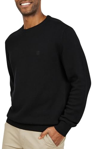 Chaps Men's Classic Fit Long Sleeve Cotton Jersey Midweight Crewneck Sweater, Jet Black, Large