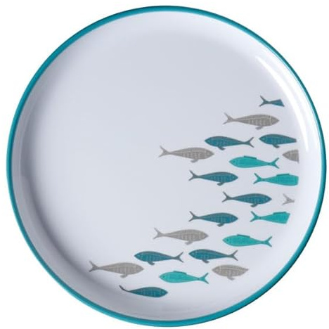 R.G.Service Piatti in melamina da dessert coastal Marine Business. Confezione da 6 piatti antiscivolo per barca con decorazioni marine. Stoviglie nautiche in melamina