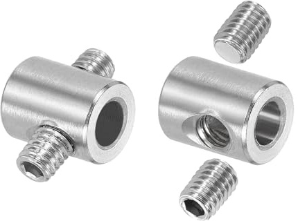 sourcing map 2 clip per funi metalliche, diametro interno 4 mm, diametro esterno 8 mm, morsetti per cavi a doppio foro, in acciaio inossidabile 304, chiusure sicure con viti M4, per sartiame cavi