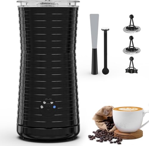 Morpilot Espumador de Leche Eléctrico, Calentador Leche 4 en 1, para Espuma Caliente y Fría, 240ml 400W, Negro