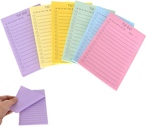 Aurafly Lot de 6 Carnets de Listes de Choses à Faire, 300 Feuilles de Notes Adhésives Auto-Collantes Lignées Blocs de Notes Autocollants pour L'école, Le Bureau