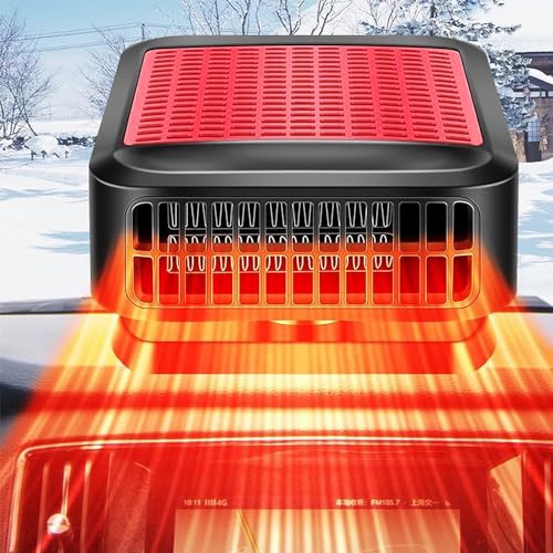 KQLHLHDYZ 12V 200W Riscaldatore per Auto, Riscaldatore e Sbrinatore Portatile per Auto con Rotazione a 360°, Riscaldamento per Parabrezza con Sbrinatore e Antiappannante con Presa Accendisigari