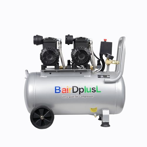 BairDplusL 14.5 Gallon Ultra Quiet Air Compressor 110V/60Hz 1.5HP 8.8CFM MAX 115PSI Steel Tanks Oil-Free 70dB Noise Level Light & Quiet Portable Air Compressor with Wheels for Auto Repair