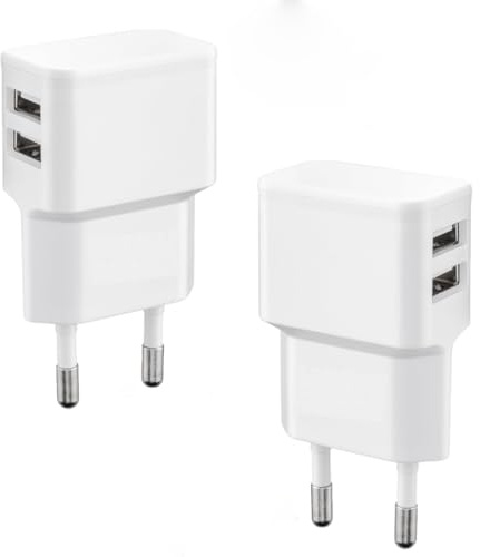 2 st dubbel port USB-laddare med 5 V 2.0 A-uttag, 2 portar, dubbel USB-laddare, universell adapter för vägguttag, telefon, surfplatta, mobiltelefon, smartklocka, externt batteri, bluetooth-högtalare